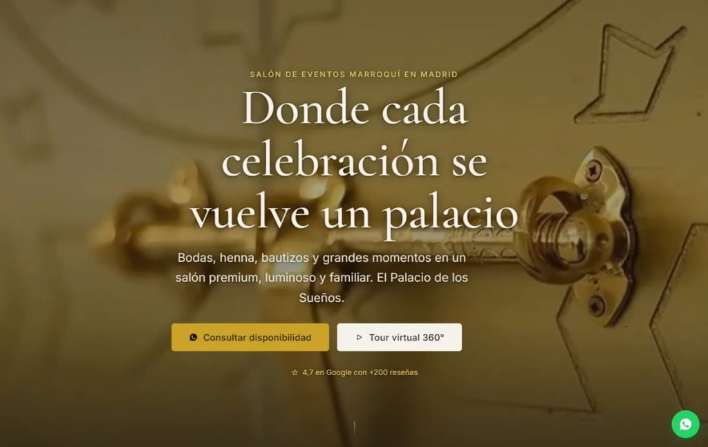 Startseite der Website von Kasar Ahlam, Festsaal in Parla (Screenshot, 25.09.2026)